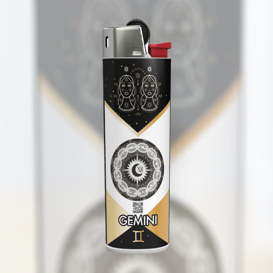 “XII Lit” Gemini Twins BIC Lighter