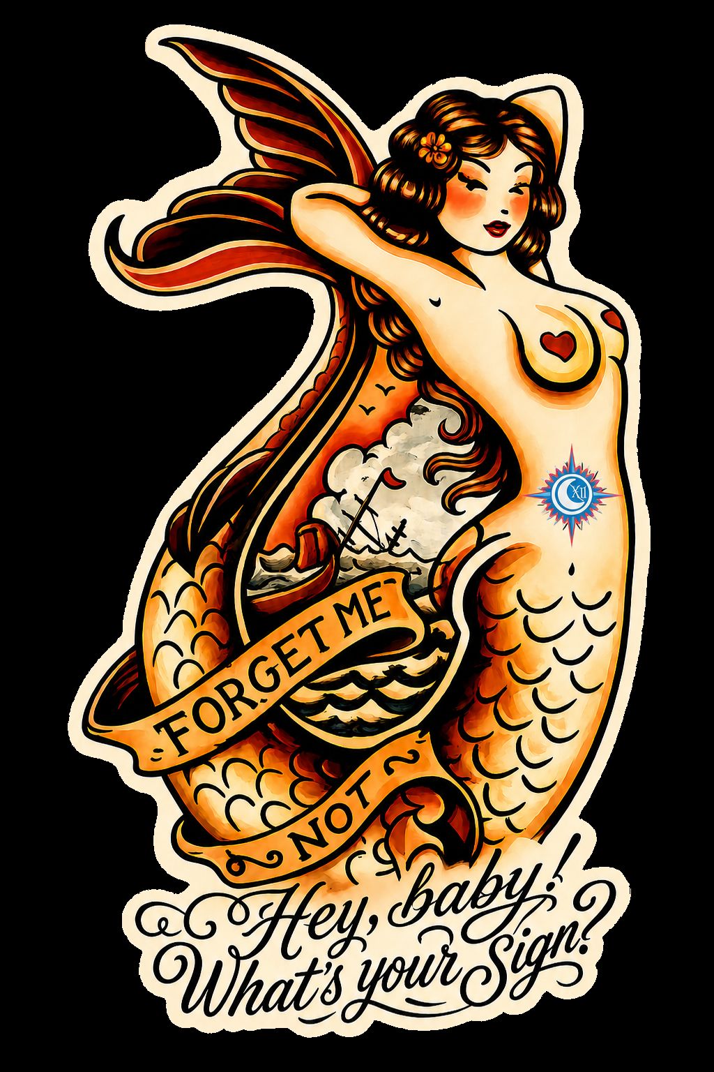 Mermaid Compass Rose Temporary Tattoos (Pack of 6)